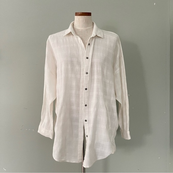 Free People No limits White Plaid button down shirt oversized Small - Picture 1 of 5
